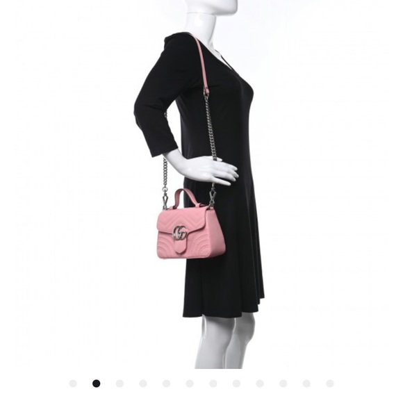 Gucci calfskin matelasse mini GG marmont Top handle shoulder bag Barbie pink - Picture 3 of 4